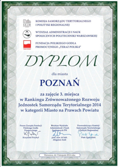 Poznań, Kórnik, Swarzędz, Tarnowo Podgórne i Komorniki wśród czołowych samorządów Rankingu Zrównoważonego Rozwoju JST