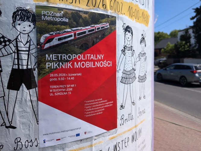 Zdjęcie przedstawia plakat pikniku mobilności.