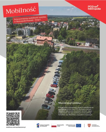 Plansza edukacyjna informująca o nowym parkingu w Murowanej Goślinie.