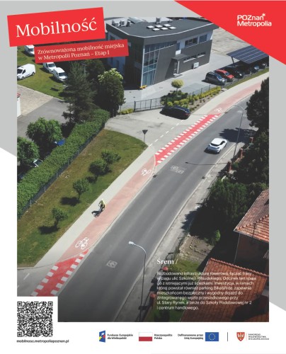 Plansza edukacyjna informująca o rozbudowanej ścieżce rowerowej w Śremie.